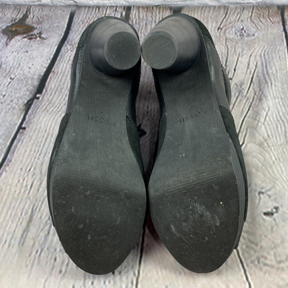 FOSSIL Black Leather & Suede Back Zip Up High Heels - Picture 14 of 17